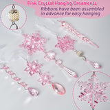 Christmas Crystal Snowflake Ornament 18-Piece Set - Hanging Acrylic Ice Snowflake Decorations for Christmas Tree - with Ribbon - Pink