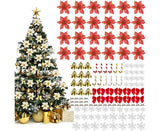 120Pcs Christmas Artificial Flower Bowknot Canes Bells-Red