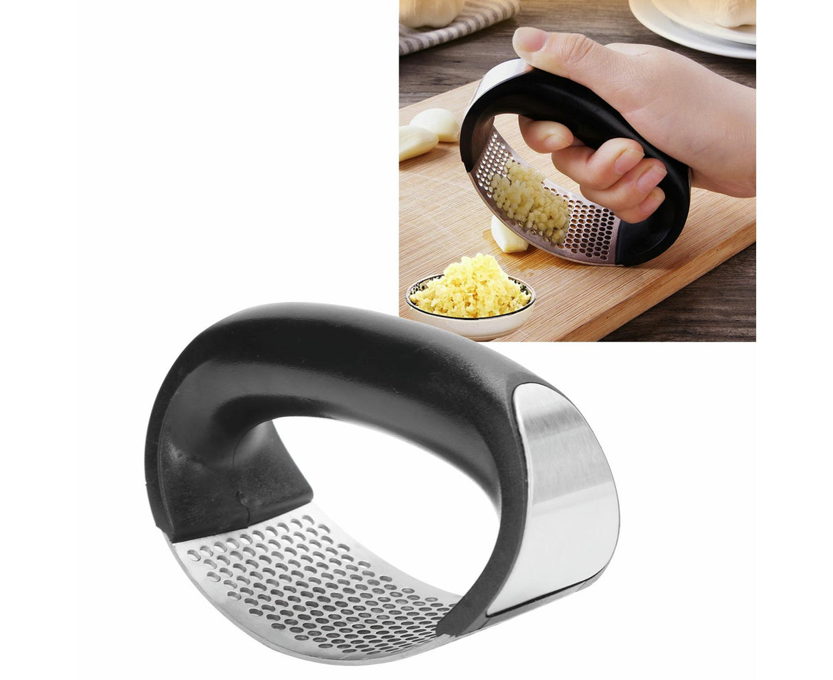 Stainless Steel Garlic Press Mincer Crusher with Cleaning Brush and Garlic Peeler Kitchen Tool