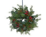 Artificial Christmas Wreath for Front Door Xmas Red Berry Wreath with Pine Needles Cones Winter Eucalyptus Wreath Christmas Decorations - 30CM