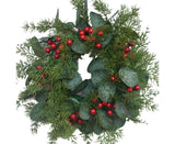 Artificial Christmas Wreath for Front Door Xmas Red Berry Wreath with Pine Needles Cones Winter Eucalyptus Wreath Christmas Decorations - 30CM