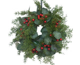 Artificial Christmas Wreath for Front Door Xmas Red Berry Wreath with Pine Needles Cones Winter Eucalyptus Wreath Christmas Decorations - 30CM