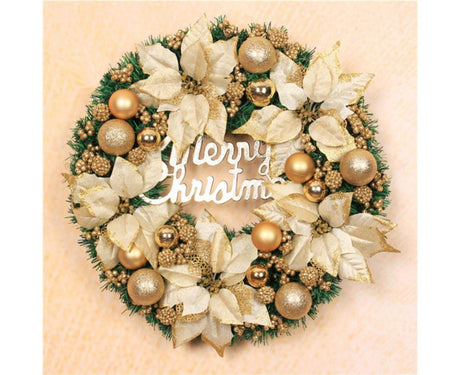 Christmas Ball Wreath Artificial Christmas Wreath Garland Decoration Home Party Decor Xmas Front Door Decorative Hanging - gold - 30cm