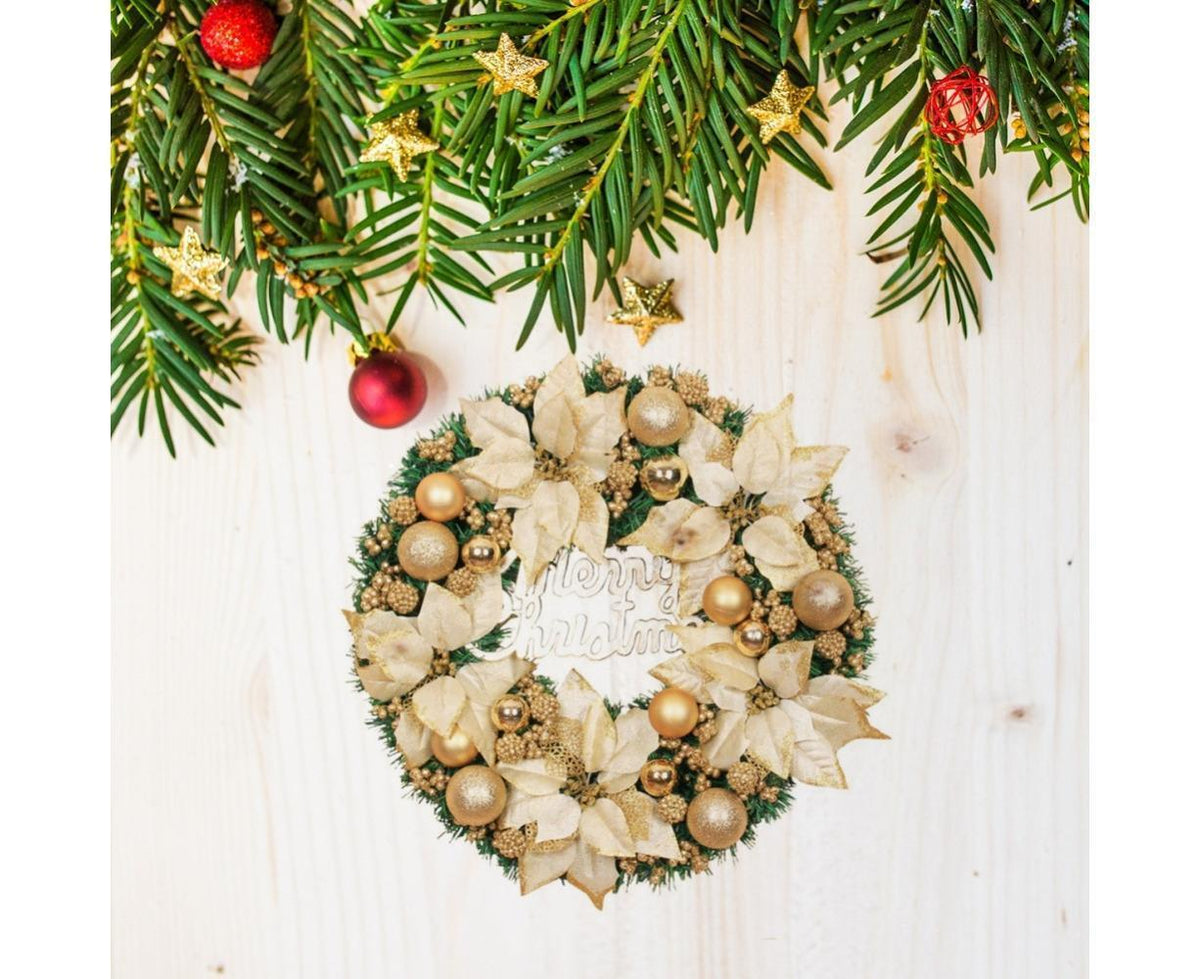 Christmas Ball Wreath Artificial Christmas Wreath Garland Decoration Home Party Decor Xmas Front Door Decorative Hanging - gold - 30cm