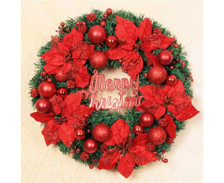 Christmas Ball Wreath Artificial Christmas Wreath Garland Decoration Home Party Decor Xmas Front Door Decorative Hanging - red - 30cm
