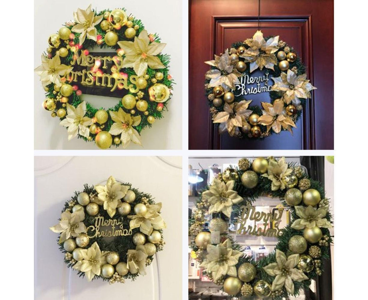 Christmas Ball Wreath Artificial Christmas Wreath Garland Decoration Home Party Decor Xmas Front Door Decorative Hanging - red - 30cm