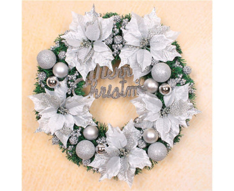 Christmas Ball Wreath Artificial Christmas Wreath Garland Decoration Home Party Decor Xmas Front Door Decorative Hanging - silver - 30cm