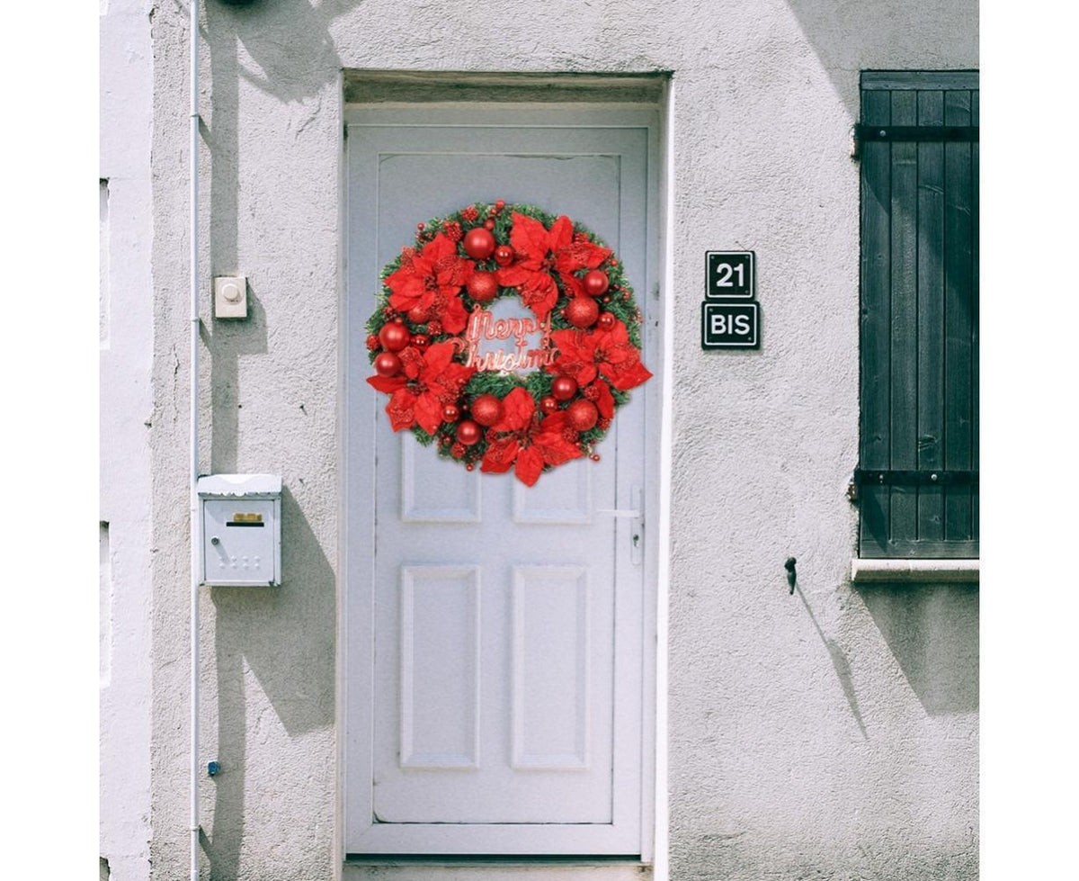 Christmas Ball Wreath Artificial Christmas Wreath Garland Decoration Home Party Decor Xmas Front Door Decorative Hanging - silver - 30cm