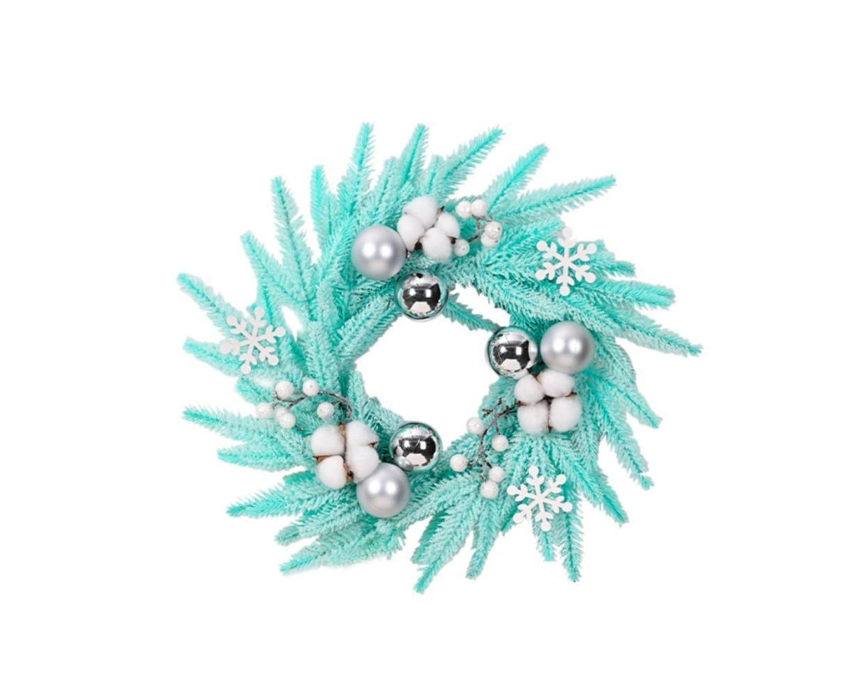Christmas Ball Wreath Xmas Wreaths Ornaments Glitter Thicken Shatterproof Garland Decoration for Door Wall Mantel Decor - Blue