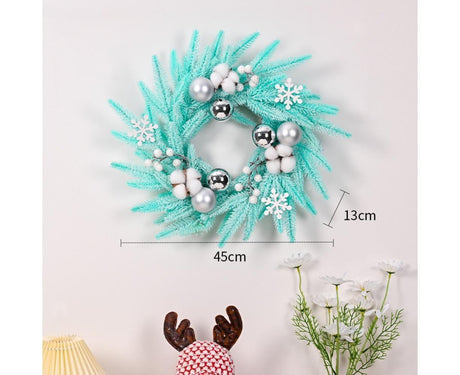 Christmas Ball Wreath Xmas Wreaths Ornaments Glitter Thicken Shatterproof Garland Decoration for Door Wall Mantel Decor - Blue
