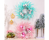 Christmas Ball Wreath Xmas Wreaths Ornaments Glitter Thicken Shatterproof Garland Decoration for Door Wall Mantel Decor - Blue