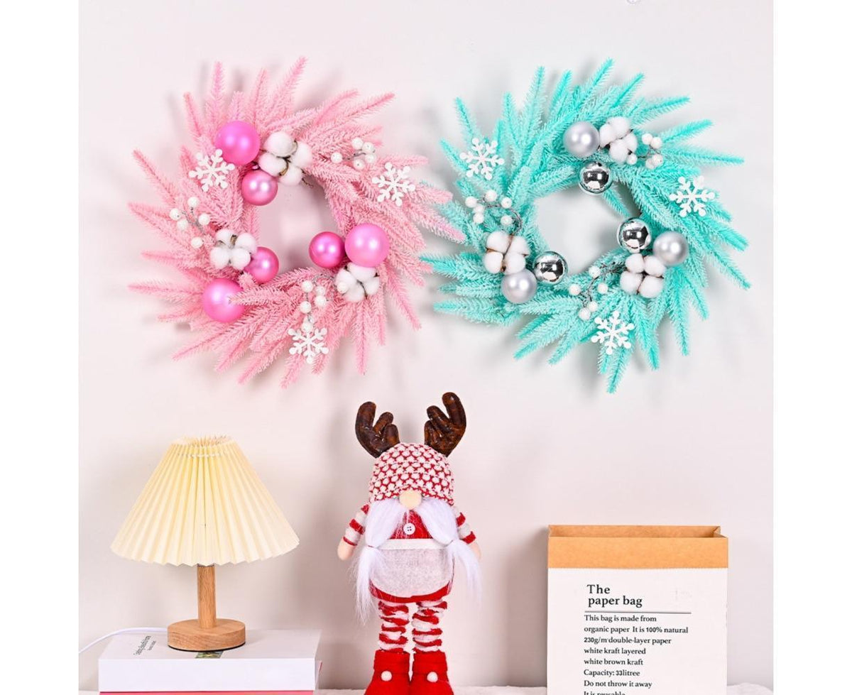 Christmas Ball Wreath Xmas Wreaths Ornaments Glitter Thicken Shatterproof Garland Decoration for Door Wall Mantel Decor - Blue