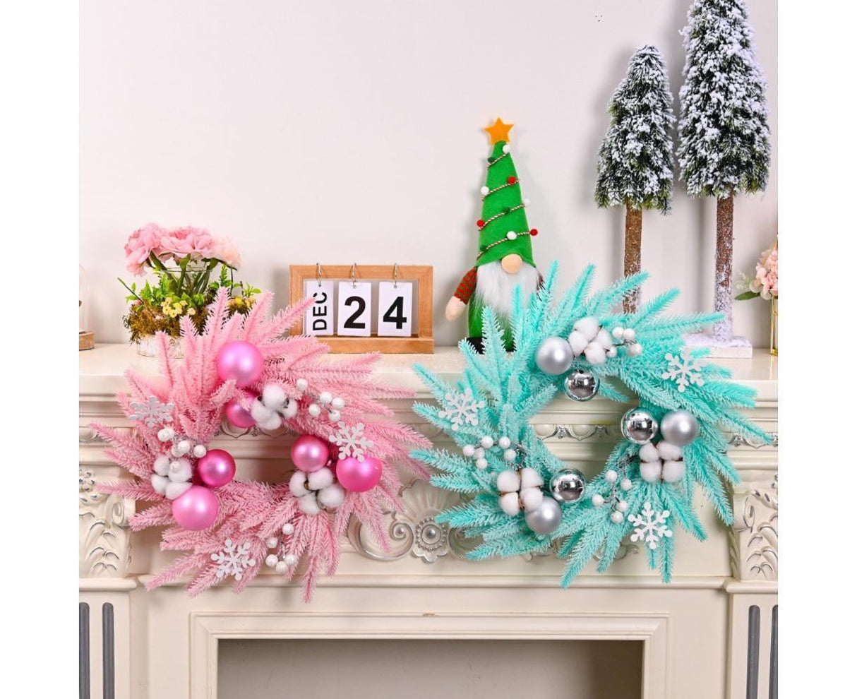 Christmas Ball Wreath Xmas Wreaths Ornaments Glitter Thicken Shatterproof Garland Decoration for Door Wall Mantel Decor - Blue
