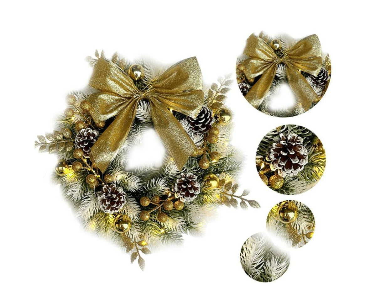 Christmas Decoration Wreath for Front Door, Wall Hanging Snowball Red Berry Pine Cone Garland Ornament for Xmas Party Indoors - 33cm