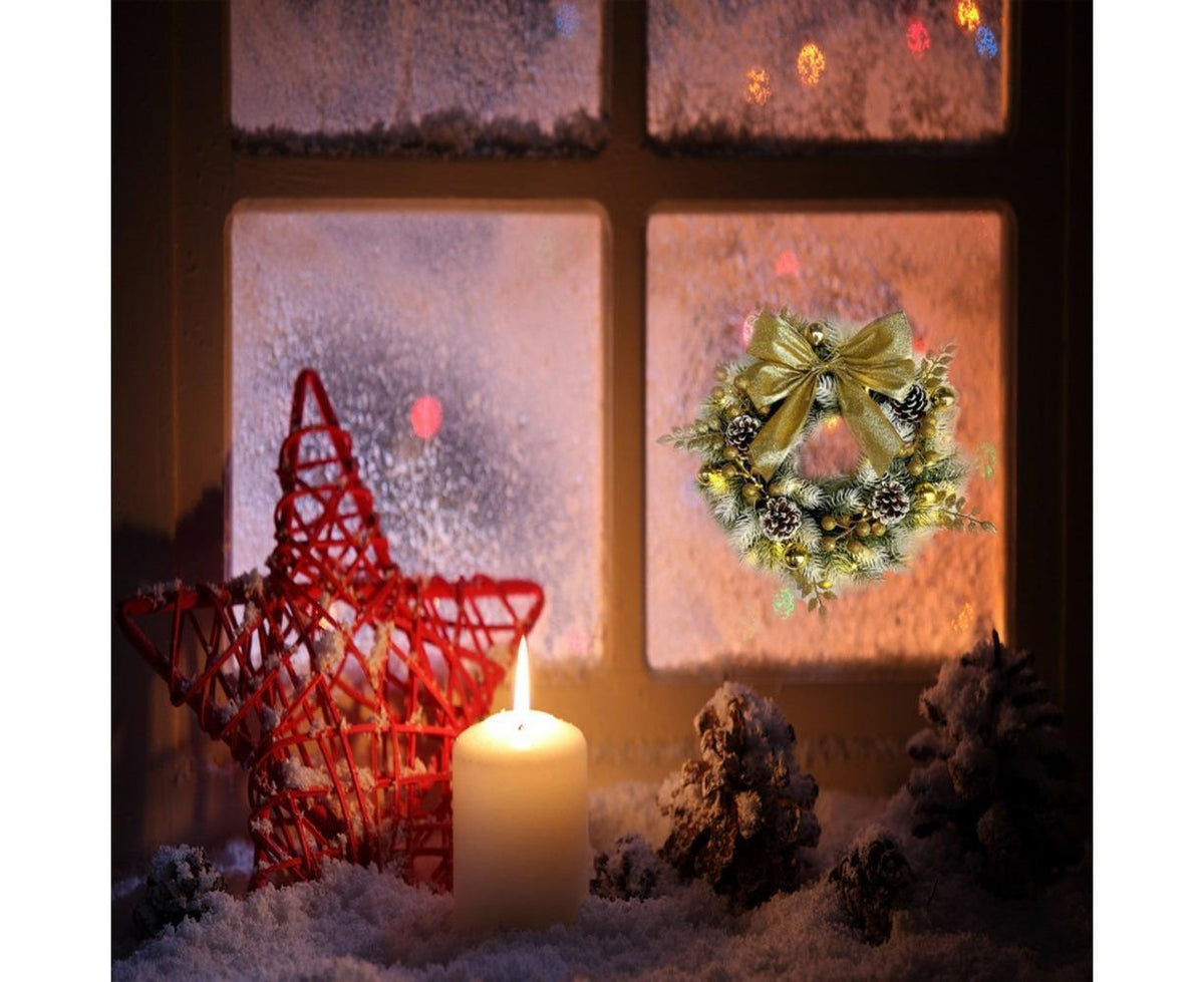 Christmas Decoration Wreath for Front Door, Wall Hanging Snowball Red Berry Pine Cone Garland Ornament for Xmas Party Indoors - 33cm