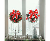 Christmas Decoration Wreath for Front Door, Wall Hanging Snowball Red Berry Pine Cone Garland Ornament for Xmas Party Indoors - 33cm