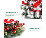 Christmas Decoration Wreath for Front Door, Wall Hanging Snowball Red Berry Pine Cone Garland Ornament for Xmas Party Indoors - 33cm
