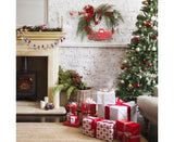 Christmas Wreath Front Door Wreath Decoration Red Truck Wreath Fall Farmhouse Wreath Indoor Outdoor, Artificial Wreath Welcome Wreath Retro Plaid Bow-Knot