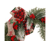 Christmas Wreath Front Door Wreath Decoration Red Truck Wreath Fall Farmhouse Wreath Indoor Outdoor, Artificial Wreath Welcome Wreath Retro Plaid Bow-Knot