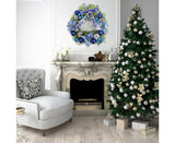 Christmas Wreath Merry Christmas Front Door Ornament Wall Artificial Pine Garland for Party Decor - blue - 30cm