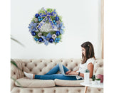 Christmas Wreath Merry Christmas Front Door Ornament Wall Artificial Pine Garland for Party Decor - blue - 30cm