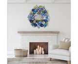 Christmas Wreath Merry Christmas Front Door Ornament Wall Artificial Pine Garland for Party Decor - blue - 30cm