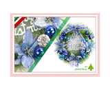 Christmas Wreath Merry Christmas Front Door Ornament Wall Artificial Pine Garland for Party Decor - blue - 30cm