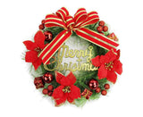 Christmas Wreath Merry Christmas Front Door Ornament Wall Artificial Pine Garland for Party Decor - red - 30cm