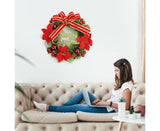 Christmas Wreath Merry Christmas Front Door Ornament Wall Artificial Pine Garland for Party Decor - red - 30cm