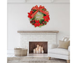 Christmas Wreath Merry Christmas Front Door Ornament Wall Artificial Pine Garland for Party Decor - red - 30cm