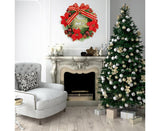 Christmas Wreath Merry Christmas Front Door Ornament Wall Artificial Pine Garland for Party Decor - red - 30cm