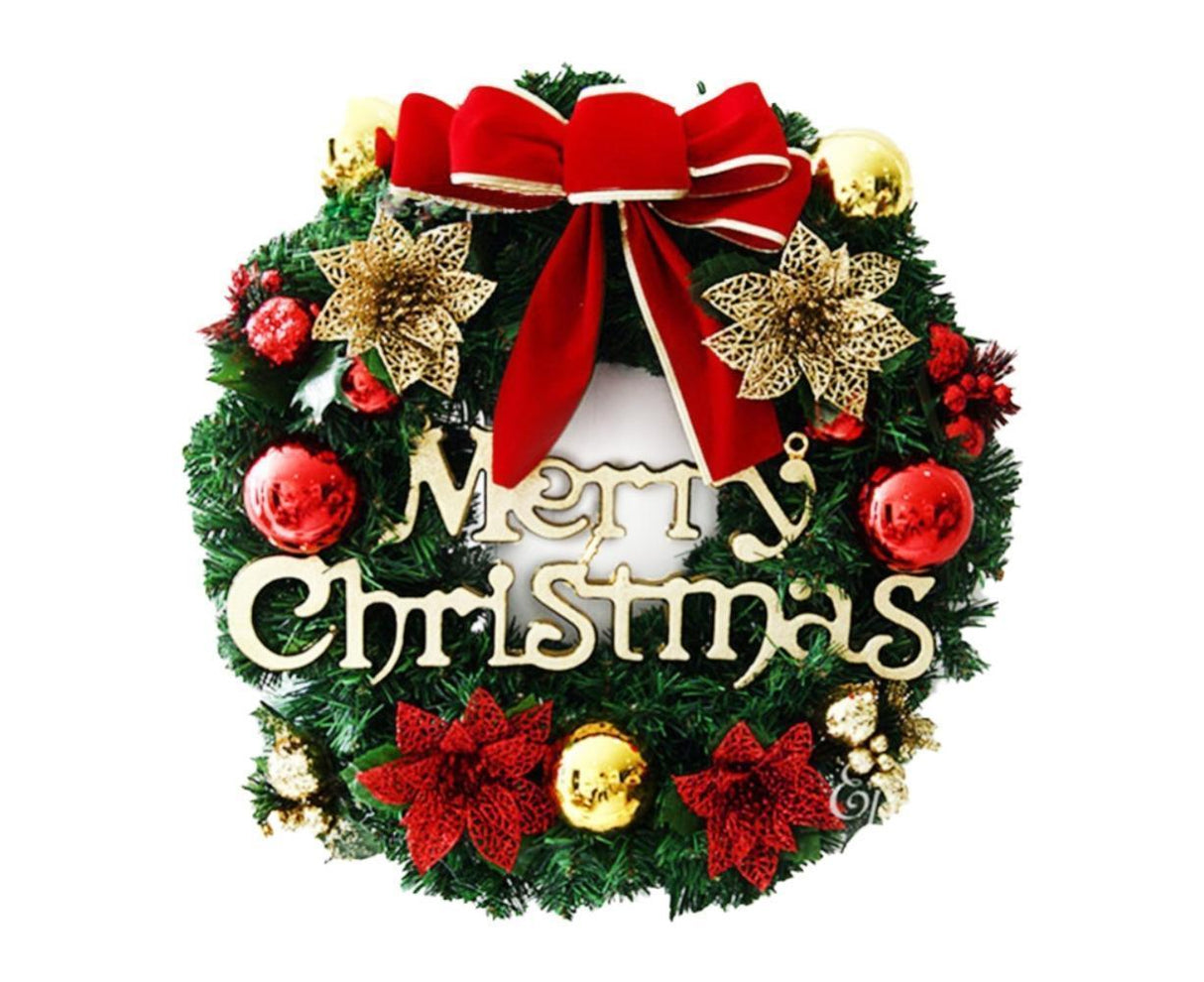 Christmas Wreath Merry Christmas Front Door Ornament Wall Artificial Pine Garland for Party Decor - red - 30cm