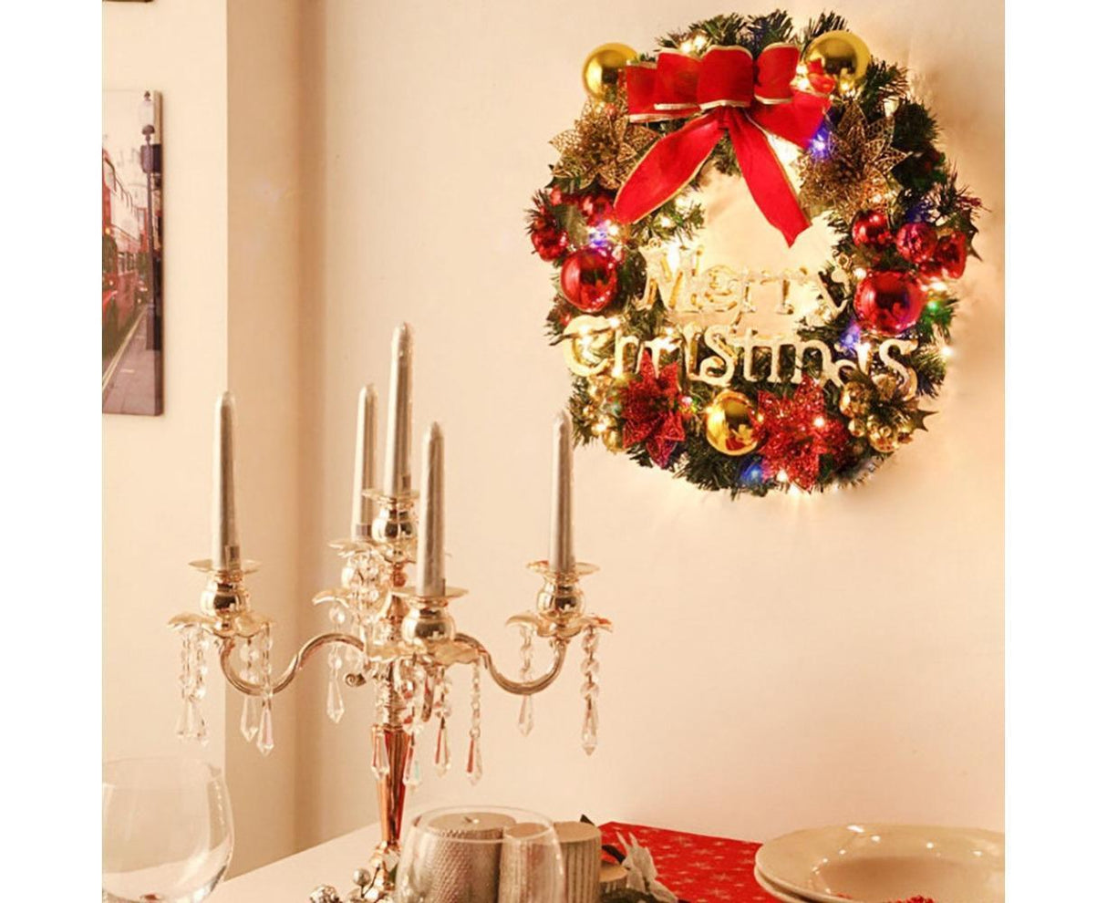 Christmas Wreath Merry Christmas Front Door Ornament Wall Artificial Pine Garland for Party Decor - red - 30cm