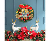 Christmas Wreath Merry Christmas Front Door Ornament Wall Artificial Pine Garland for Party Decor - red - 30cm