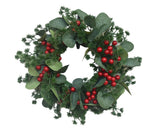 Christmas Wreath Winter Wreath with Red Jingle Bells and Berries Door Wreath with Artificial Snow Christmas Decorations with Pine Branches - 30CM