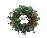 Christmas Wreath Winter Wreath with Red Jingle Bells and Berries Door Wreath with Artificial Snow Christmas Decorations with Pine Branches - 30CM