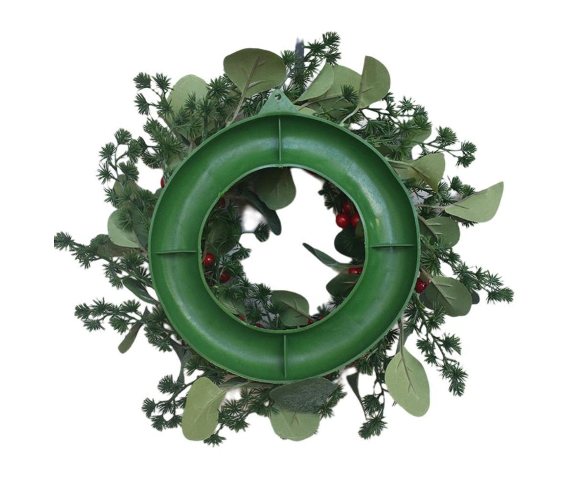 Christmas Wreath Winter Wreath with Red Jingle Bells and Berries Door Wreath with Artificial Snow Christmas Decorations with Pine Branches - 30CM