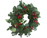 Christmas Wreath Winter Wreath with Red Jingle Bells and Berries Door Wreath with Artificial Snow Christmas Decorations with Pine Branches - 30CM
