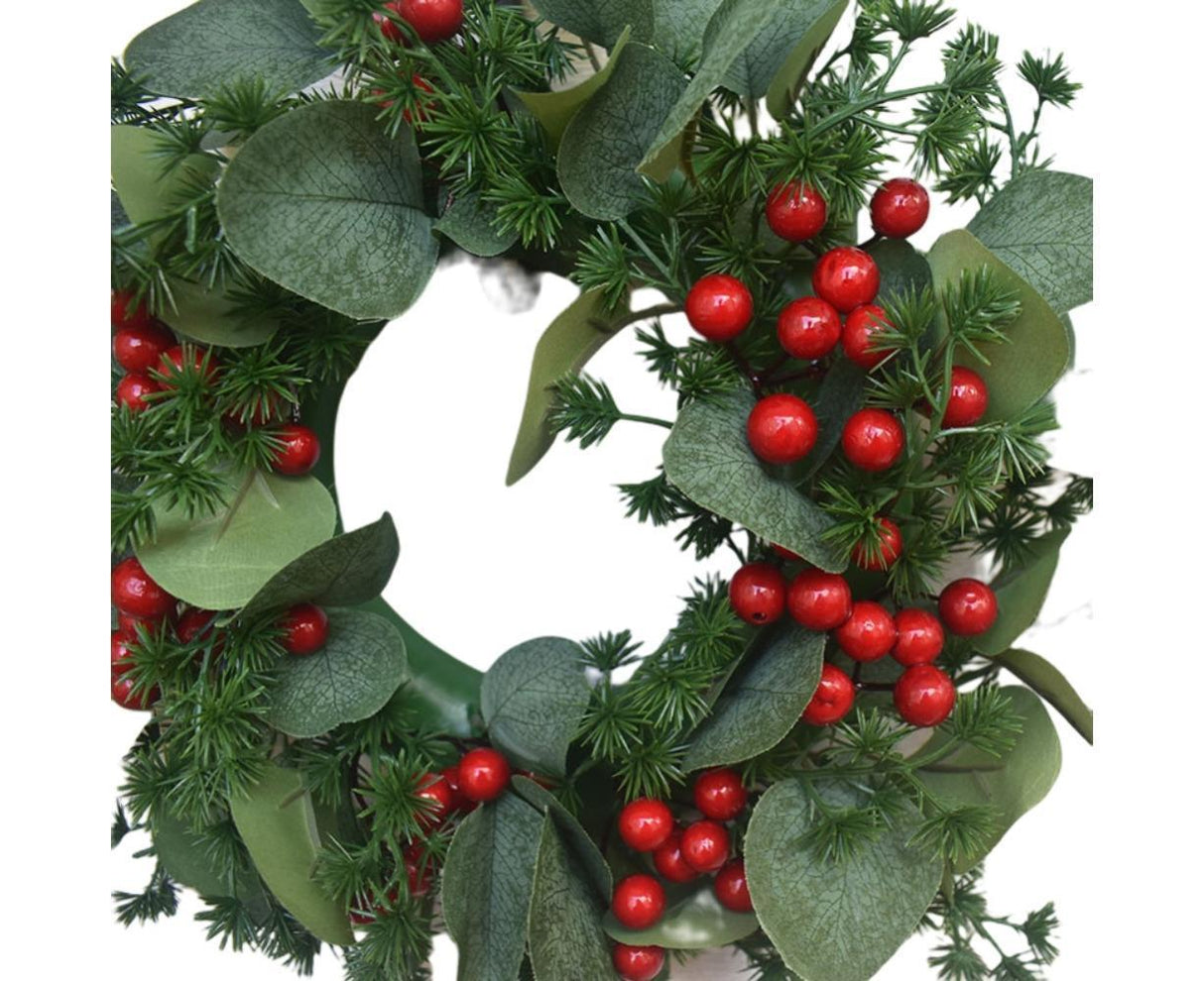 Christmas Wreath Winter Wreath with Red Jingle Bells and Berries Door Wreath with Artificial Snow Christmas Decorations with Pine Branches - 30CM