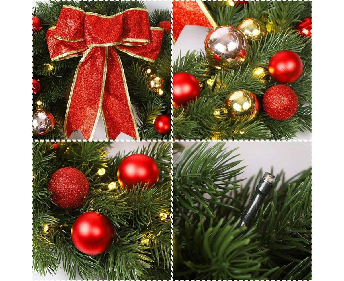 Christmas Wreath, Artificial Winter Christmas Red Wreath, Front Door Christmas Wreath for Indoor Outdoor Home Office Wall Wedding - B - 40cm