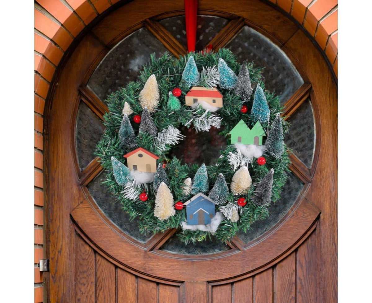 Christmas Wreath, Green, Crestwood Spruce, White Lights, Decorated with Pine Cones, Berry Clusters, Frosted Branches, Christmas Collection - 35CM