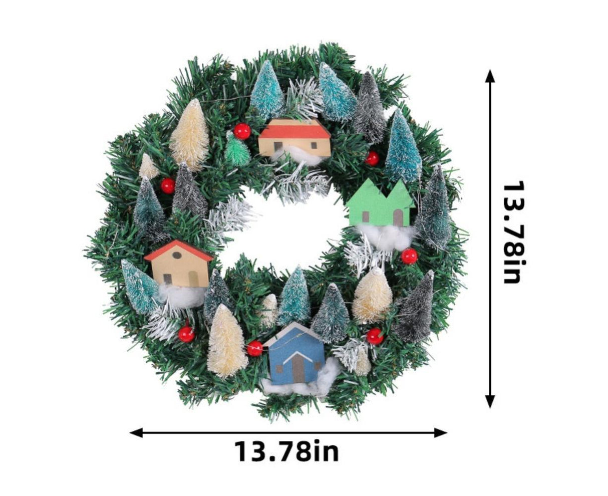 Christmas Wreath, Green, Crestwood Spruce, White Lights, Decorated with Pine Cones, Berry Clusters, Frosted Branches, Christmas Collection - 35CM