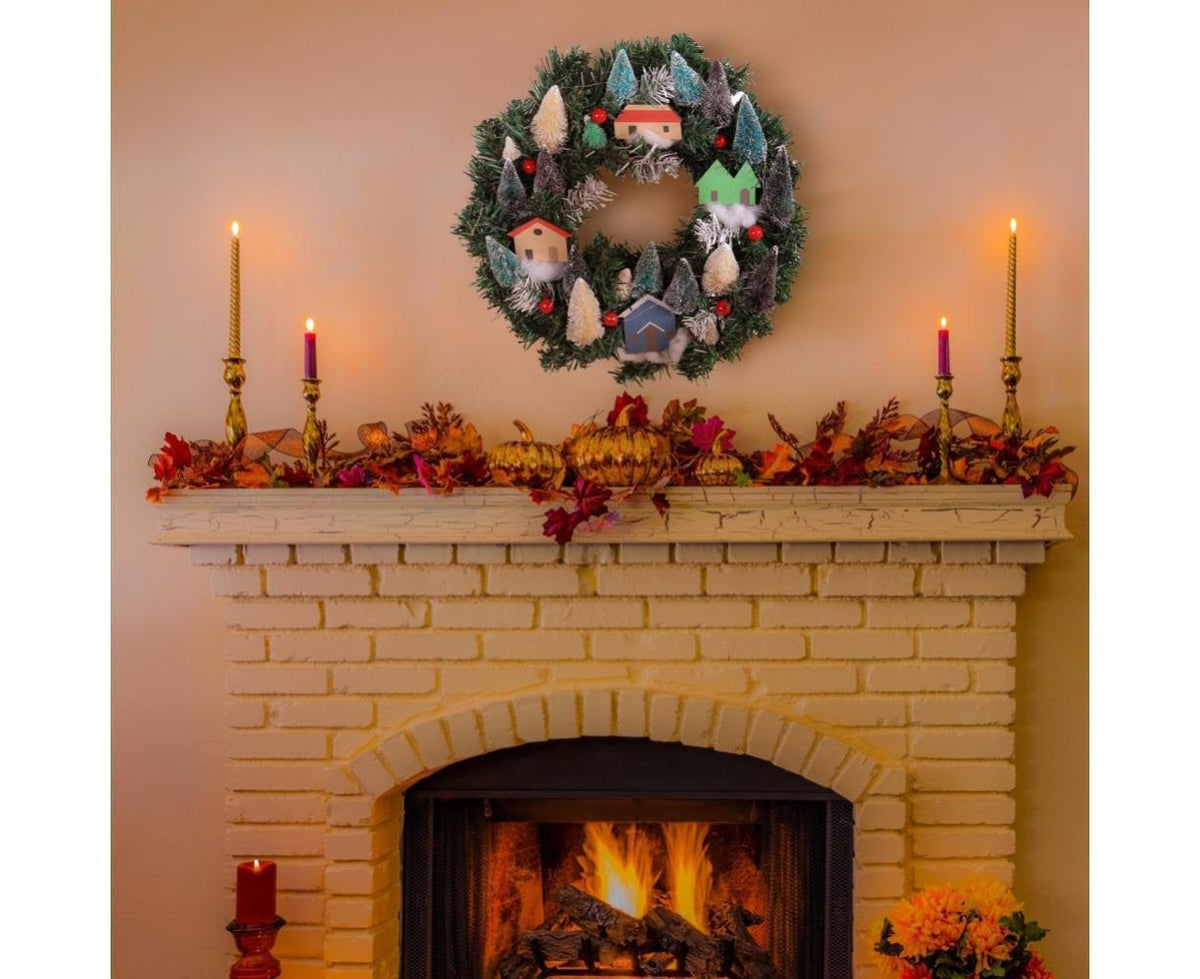 Christmas Wreath, Green, Crestwood Spruce, White Lights, Decorated with Pine Cones, Berry Clusters, Frosted Branches, Christmas Collection - 35CM