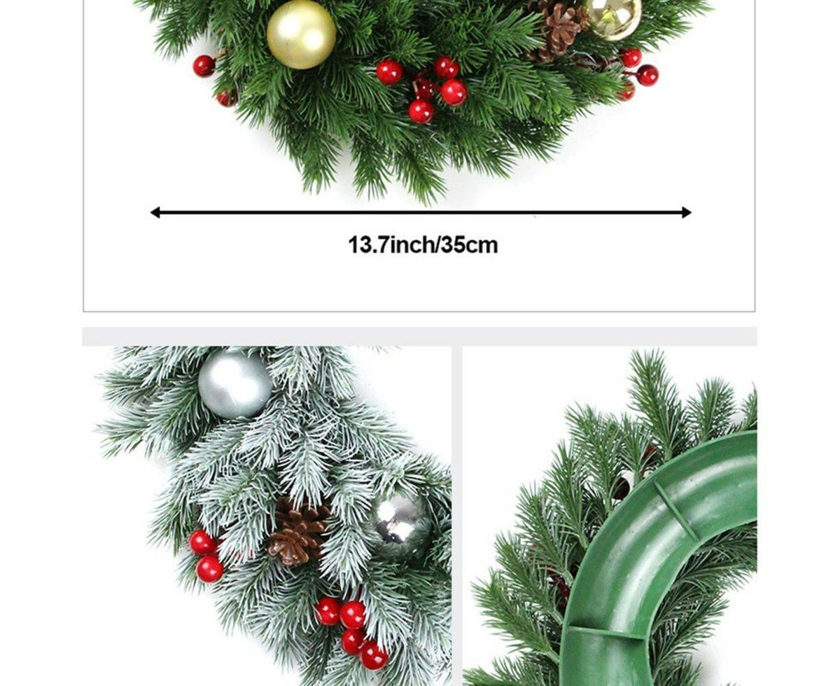 Christmas Wreaths for Front Door Xmas Art Decorations Thanksgiving Day Indoor Outdoor Home Decorative Wreath Red Flowers Pine Cones Fruits - 35CM