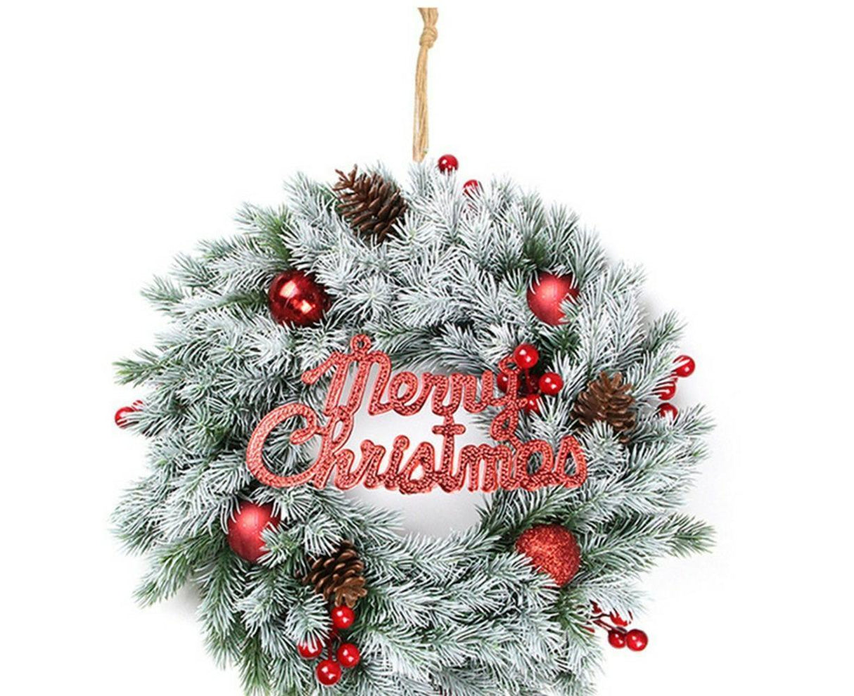 Christmas Wreaths for Front Door Xmas Art Decorations Thanksgiving Day Indoor Outdoor Home Decorative Wreath Red Flowers Pine Cones Fruits - 35CM