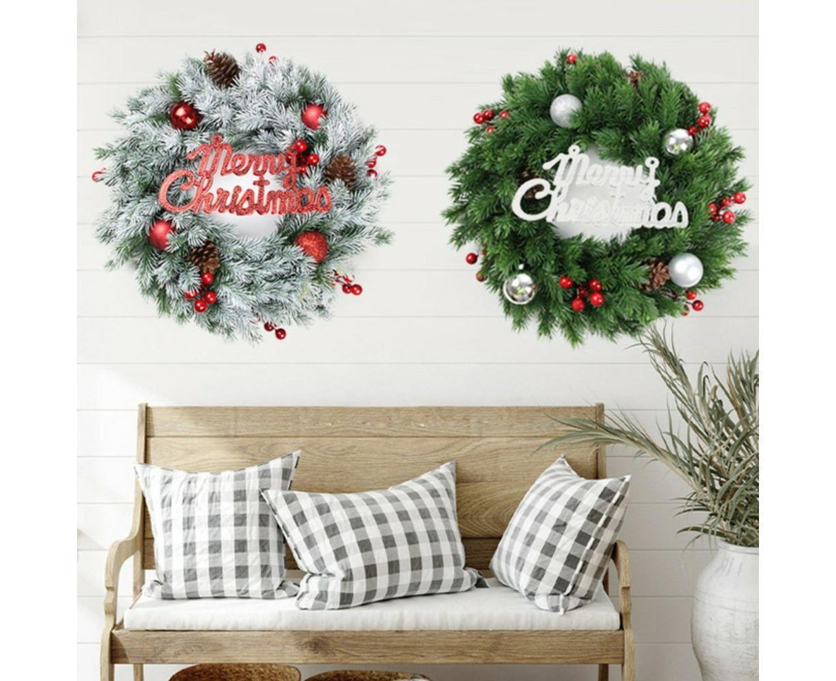Christmas Wreaths for Front Door Xmas Art Decorations Thanksgiving Day Indoor Outdoor Home Decorative Wreath Red Flowers Pine Cones Fruits - 35CM