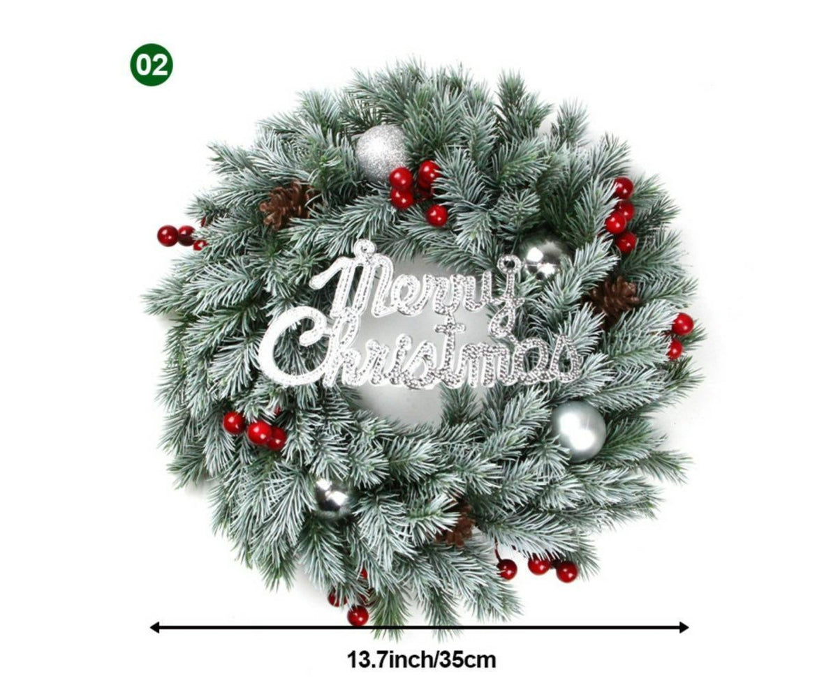 Christmas Wreaths for Front Door Xmas Art Decorations Thanksgiving Day Indoor Outdoor Home Decorative Wreath Red Flowers Pine Cones Fruits - 35CM