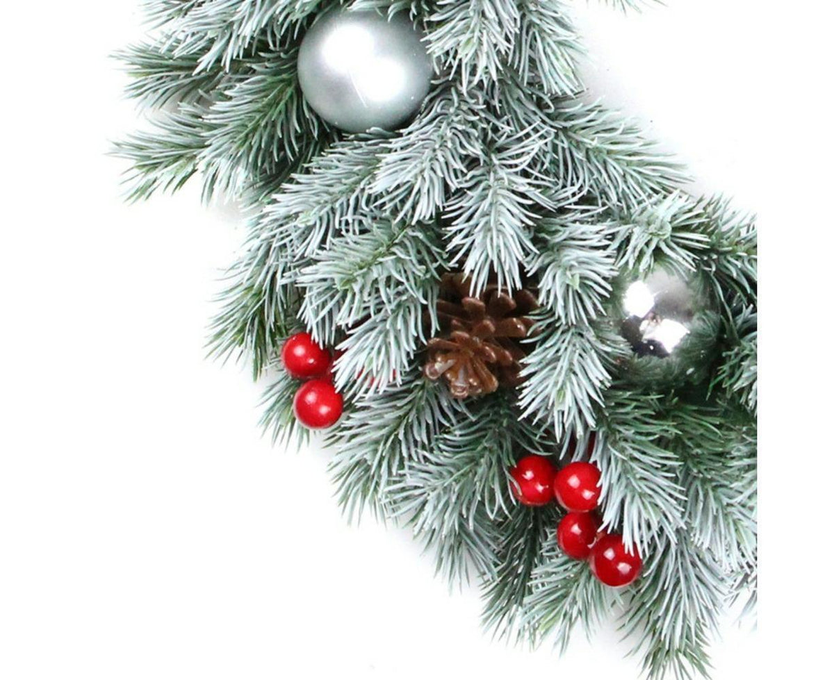 Christmas Wreaths for Front Door Xmas Art Decorations Thanksgiving Day Indoor Outdoor Home Decorative Wreath Red Flowers Pine Cones Fruits - 35CM
