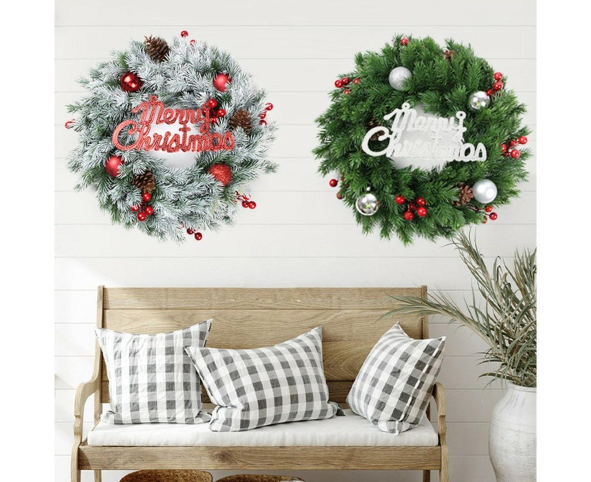 Christmas Wreaths for Front Door Xmas Art Decorations Thanksgiving Day Indoor Outdoor Home Decorative Wreath Red Flowers Pine Cones Fruits - 35CM