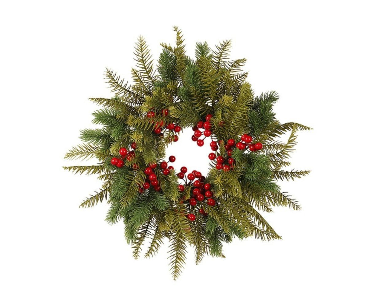 Christmas Wreaths for Front Door Xmas Art Decorations Thanksgiving Day Indoor Outdoor Home Decorative Wreath Three Red Flowers Pine Cones - 40 * 40 * 5cm